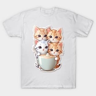 Cute Kittens With A Cup Of Milk Tea T-Shirt